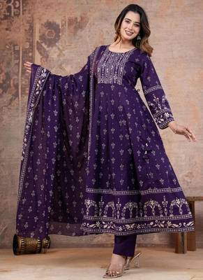 Cotton cambric anarkali kurti-pant-dupatta set 2