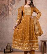 Cotton cambric anarkali kurti-pant-dupatta set