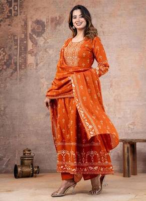 Cotton cambric anarkali kurti-pant-dupatta set 2