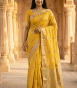 Banarasi viscose silk saree in yellow colour with meenakari work