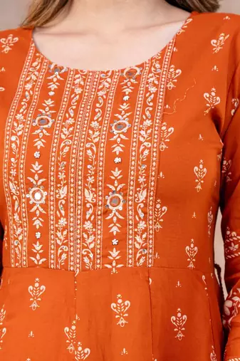 Cotton cambric anarkali kurti-pant-dupatta set