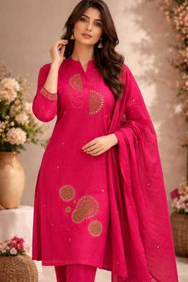 Cotton cambric straight  kurti-pant-dupatta set 1