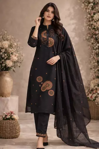 Cotton cambric straight  kurti-pant-dupatta set