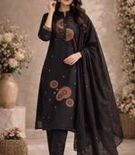 Cotton cambric straight  kurti-pant-dupatta set