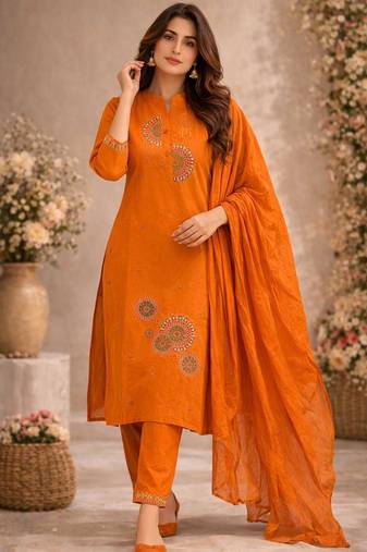 Cotton cambric straight  kurti-pant-dupatta set