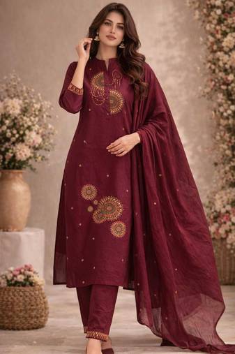 Cotton cambric straight  kurti-pant-dupatta set