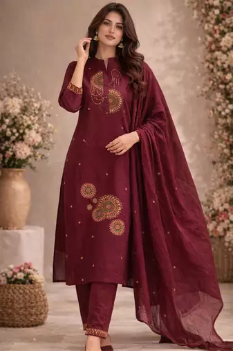 Cotton cambric straight  kurti-pant-dupatta set