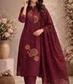 Cotton cambric straight  kurti-pant-dupatta set