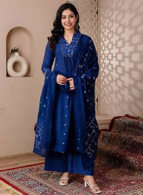 Cotton cambric a-line  kurti-pant-dupatta set 1