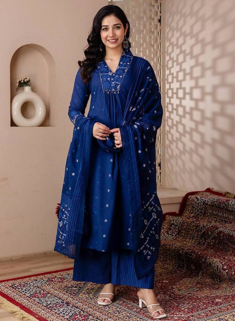 Cotton cambric a-line  kurti-pant-dupatta set