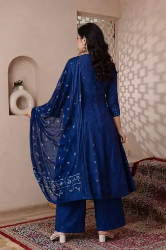 Cotton cambric a-line  kurti-pant-dupatta set