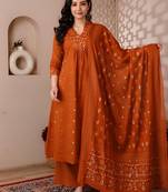 Cotton cambric a-line  kurti-pant-dupatta set