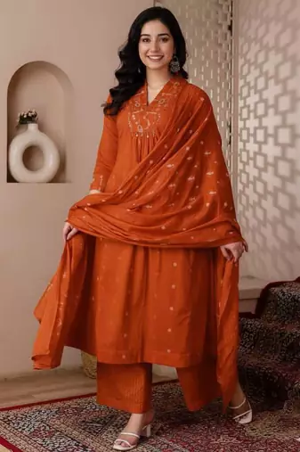 Cotton cambric a-line  kurti-pant-dupatta set