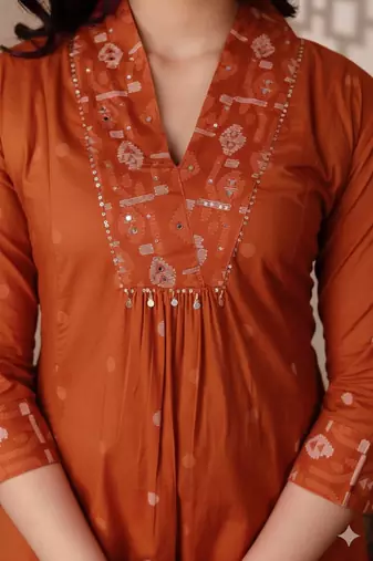 Cotton cambric a-line  kurti-pant-dupatta set