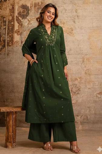 Cotton cambric a-line  kurti-pant-dupatta set