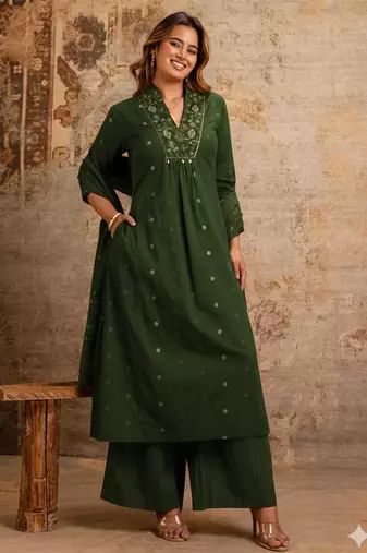 Cotton cambric a-line  kurti-pant-dupatta set