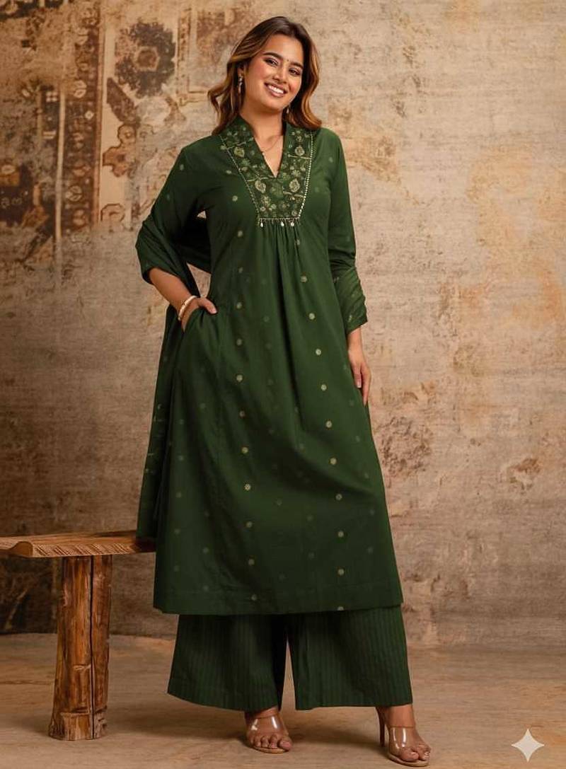 Cotton cambric a-line  kurti-pant-dupatta set