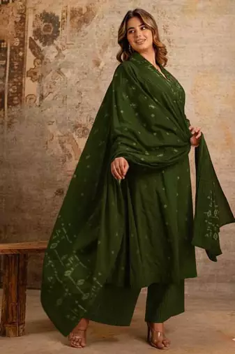 Cotton cambric a-line  kurti-pant-dupatta set
