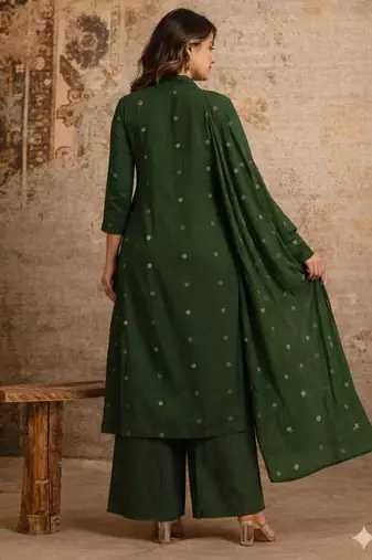 Cotton cambric a-line  kurti-pant-dupatta set
