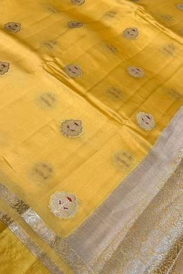 Banarasi viscose silk saree in yellow colour with meenakari work 2