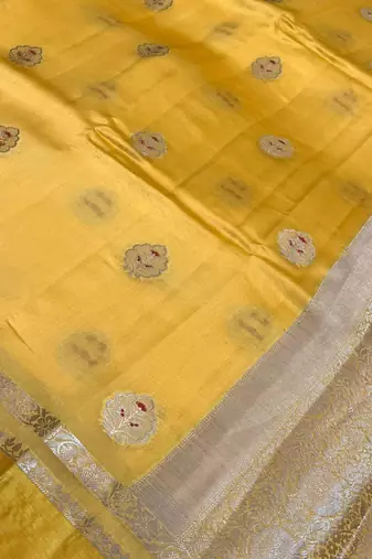 Banarasi viscose silk saree in yellow colour with meenakari work