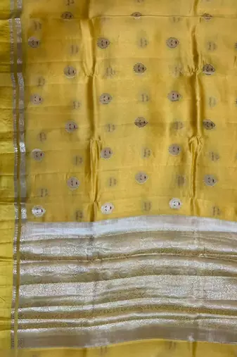 Banarasi viscose silk saree in yellow colour with meenakari work