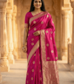 Banarasi viscose silk saree in magenta colour with meenakari work