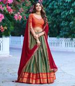 Ethnic Kanchipuram Silk Zari Border Lehenga Set