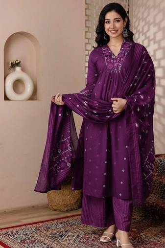 Cotton cambric a-line  kurti-pant-dupatta set