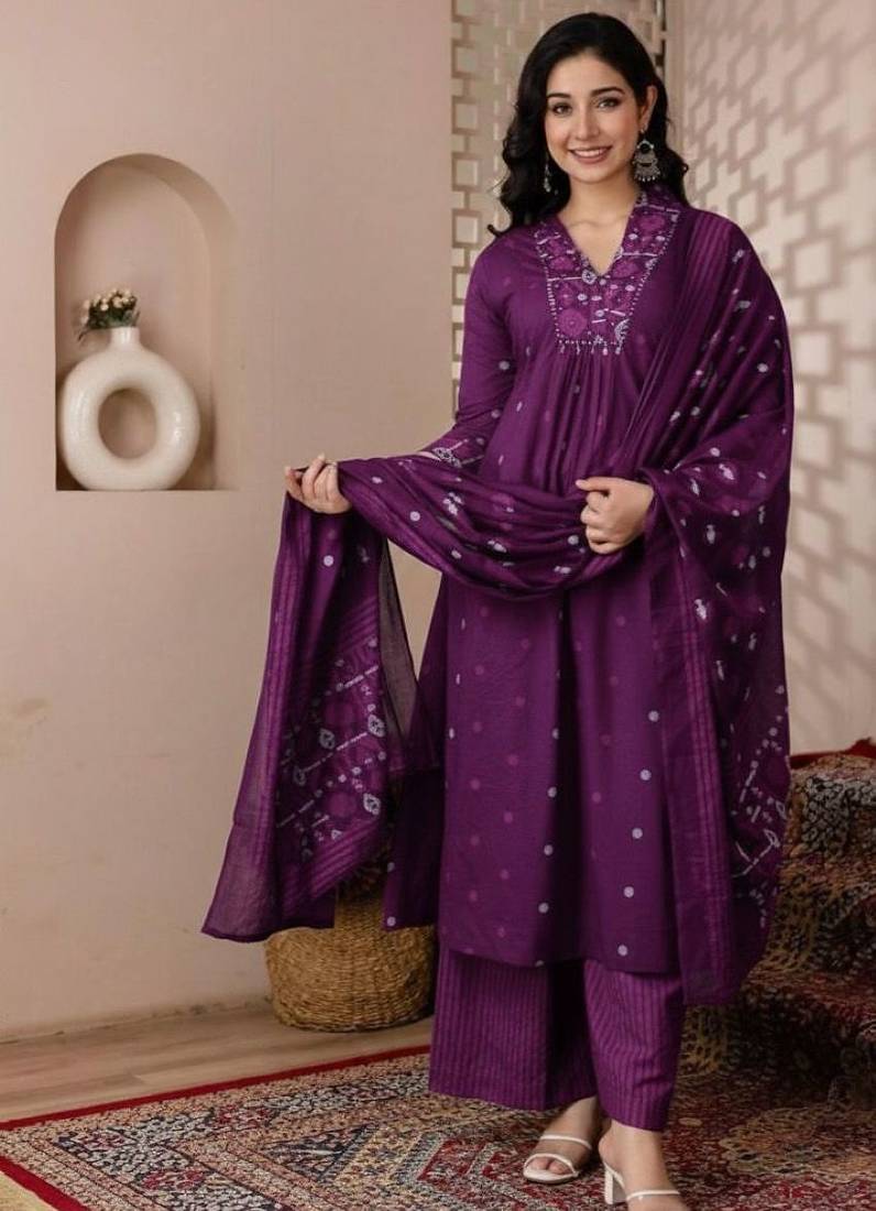 Cotton cambric a-line  kurti-pant-dupatta set