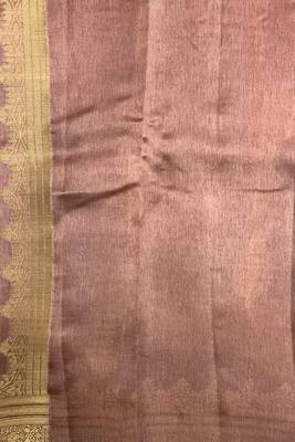 Banarasi viscose silk saree in chiku colour with floral zari meenakari work 5