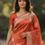 Banarasi viscose silk saree in orange colour with floral zari meenakri work
