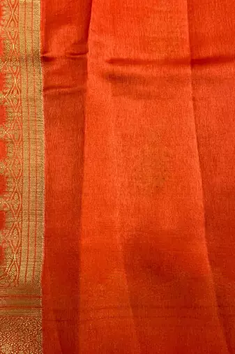 Banarasi viscose silk saree in orange colour with floral zari meenakri work