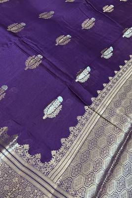 Banarasi viscose silk saree in purple colour with floral zari meenakri work 3