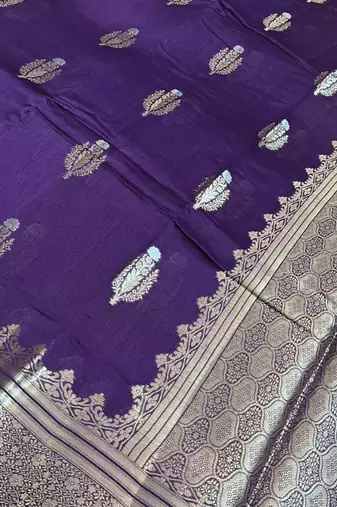 Banarasi viscose silk saree in purple colour with floral zari meenakri work