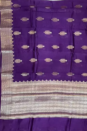 Banarasi viscose silk saree in purple colour with floral zari meenakri work