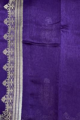 Banarasi viscose silk saree in purple colour with floral zari meenakri work 5