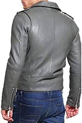 men's grey lambskin leather biker jacket classic moto zip style 2