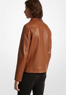 men's brown lambskin leather biker jacket classic moto zip style premium exclusive 2