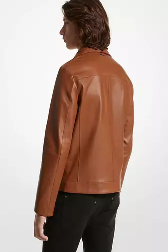 men's brown lambskin leather biker jacket classic moto zip style premium exclusive