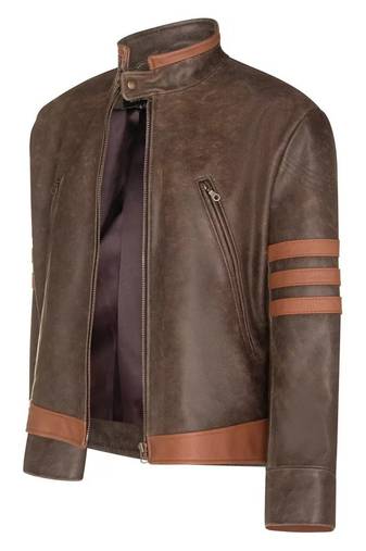Men’s genuine lambskin leather biker jacket brown color  button style
