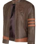 Men’s genuine lambskin leather biker jacket brown color  button style