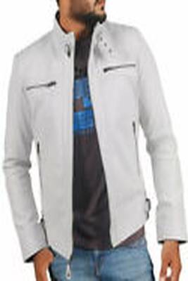 men's white lambskin leather biker jacket classic moto zip style top grade 1
