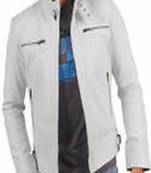 Men’s  white lambskin leather  jacket slim fit motorcycle zipper pocket