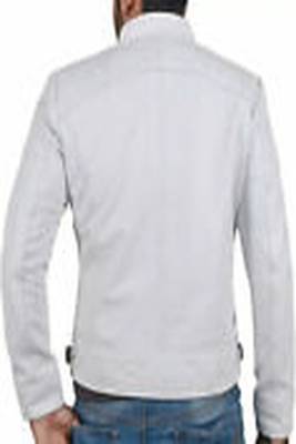 men's white lambskin leather biker jacket classic moto zip style top grade 2