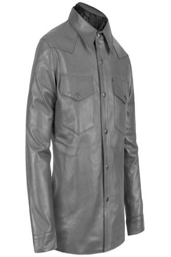 Men’s genuine lambskin leather biker jacket grey color slim fit button style