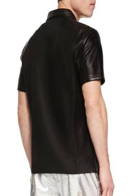 men's black lambskin leather shirt classic zip up style 2