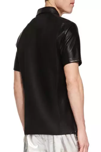 men's black lambskin leather shirt classic zip up style