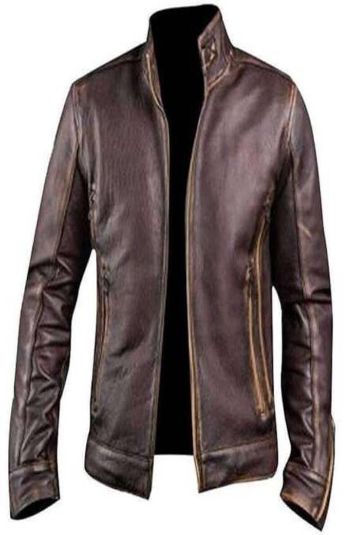 Brown lambskin leather biker jacket  slim fit moto style zipper jacket