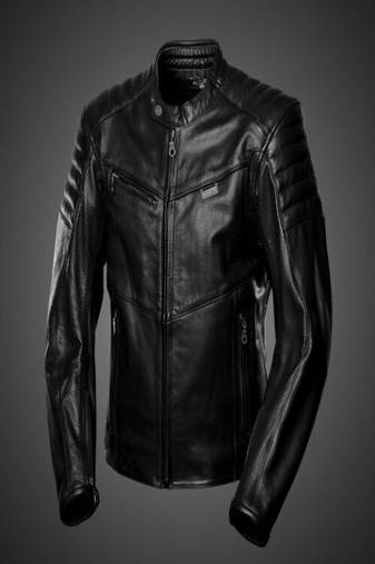 Men's black lambskin motyorcycle leather jacket cafe racer style zipper